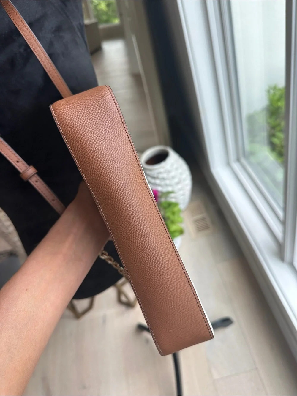 Michael Kors White Signature and Brown Leather Crossbody Bag